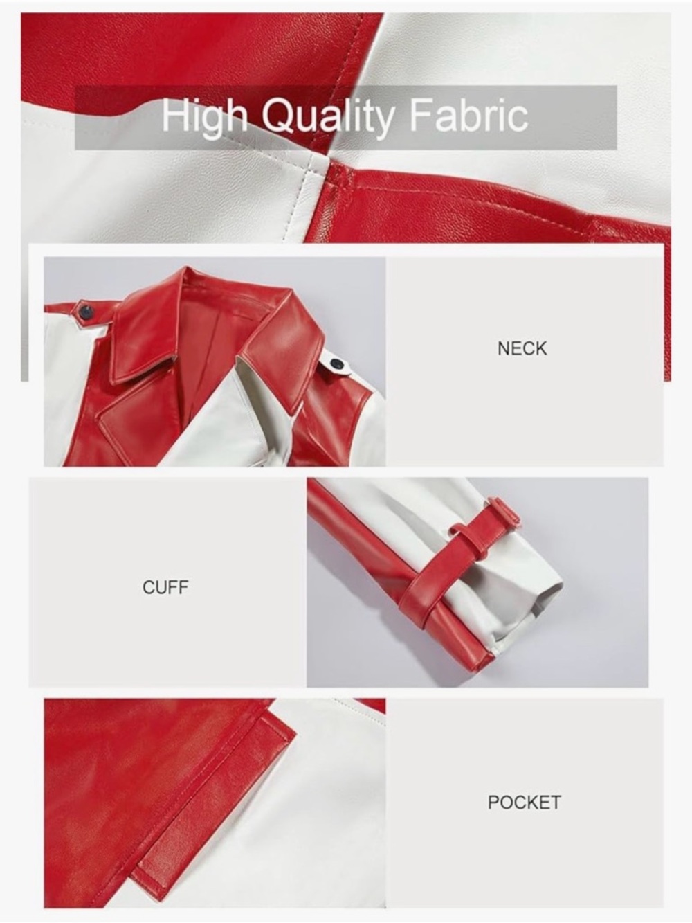 Colorblock Red & Cream VEGAN Leather Jacket - Women - Picture 6 of 10